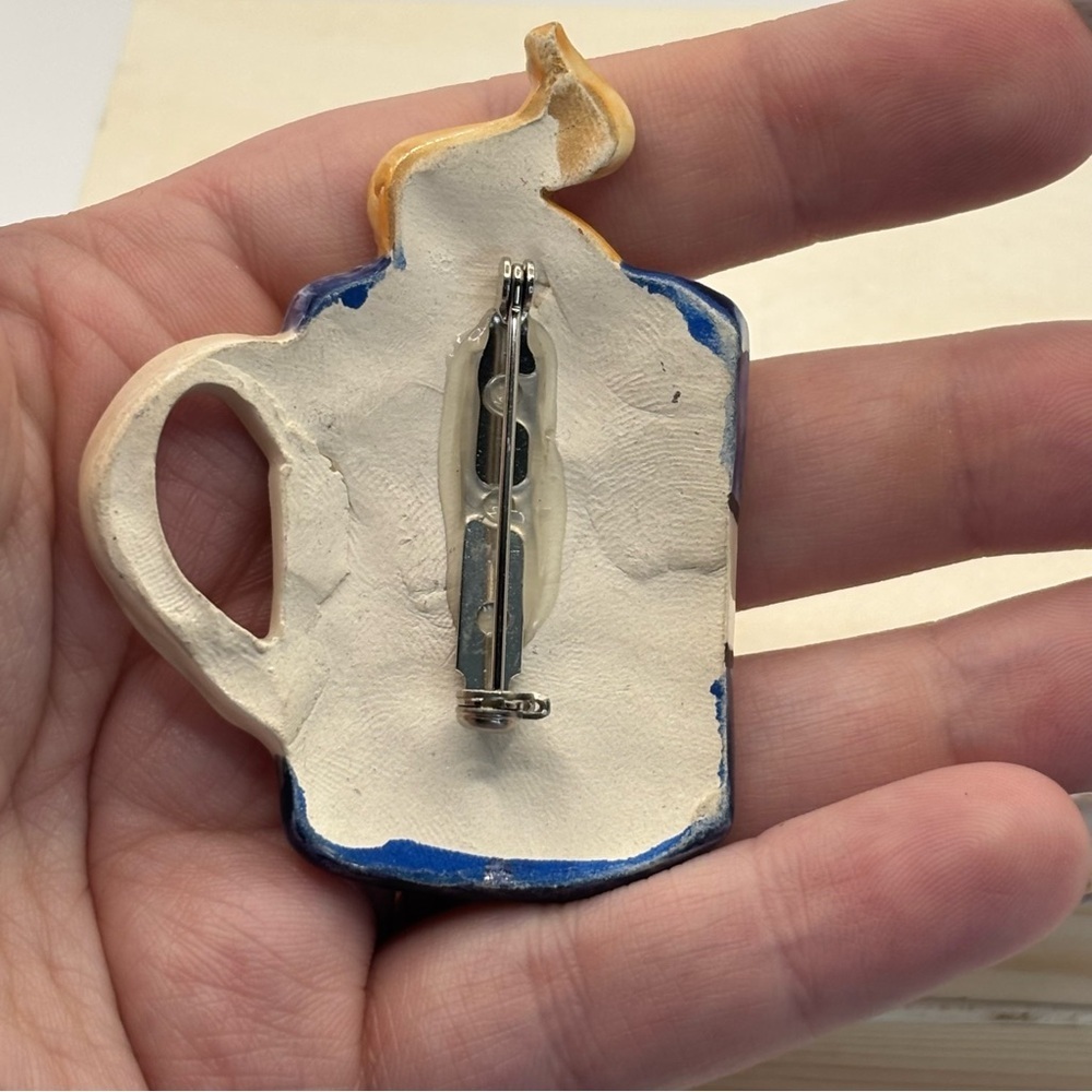Vintage Ceramic Coffee Java Brooch - image 3